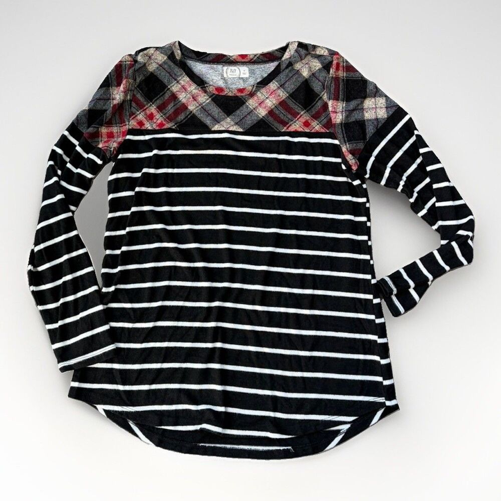 Maurices Plaid Stripe Long Sleeve Top Women M Mixed Pattern Shirt